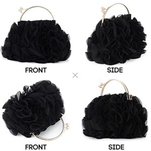 Yokawe Floral Clutch Purses for Women Satin Flower Evening Bag Party Prom Handbags (Black)