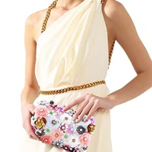 Yokawe Women's Evening Bag Flower Party Prom Clutch Purse Floral Beidal Wedding Handbag (Champagne)