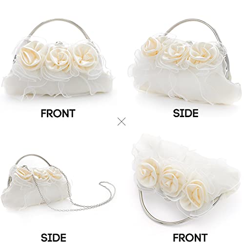 Yokawe Rose Floral Clutch Purses for Women Satin Evening Bag Bridal Wedding Party Prom Handbags