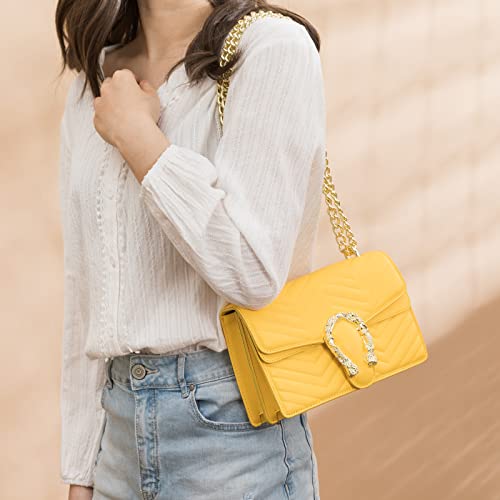 TAGDOT Fashion Small Chain Shoulder Crossbody Bags for Women Handbag Purses Vegan Leather Clutches (Yellow)