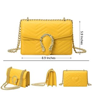 TAGDOT Fashion Small Chain Shoulder Crossbody Bags for Women Handbag Purses Vegan Leather Clutches (Yellow)