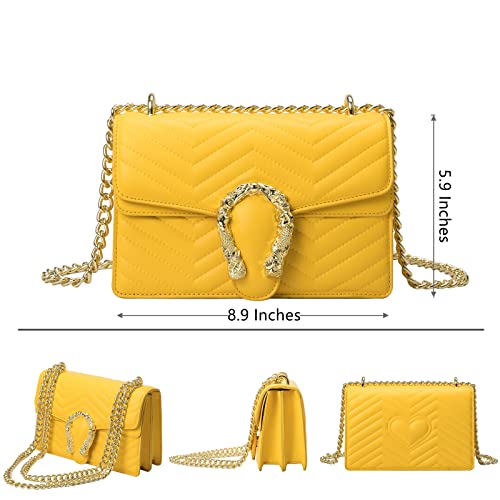 TAGDOT Fashion Small Chain Shoulder Crossbody Bags for Women Handbag Purses Vegan Leather Clutches (Yellow)