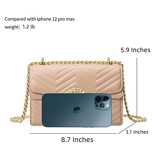 TAGDOT Fashion Metal Chain Shoulder Crossbody Bags for Women Handbag Purses Vegan Leather Clutches (Khaki)