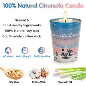 2 Pack Citronella Candles Outdoor Indoor, 110 Hours Soy Wax Citronella Candles Set, Portable Scented Candles for Beach Garden Camping Patio Backyard Accessories