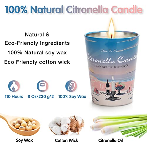 2 Pack Citronella Candles Outdoor Indoor, 110 Hours Soy Wax Citronella Candles Set, Portable Scented Candles for Beach Garden Camping Patio Backyard Accessories