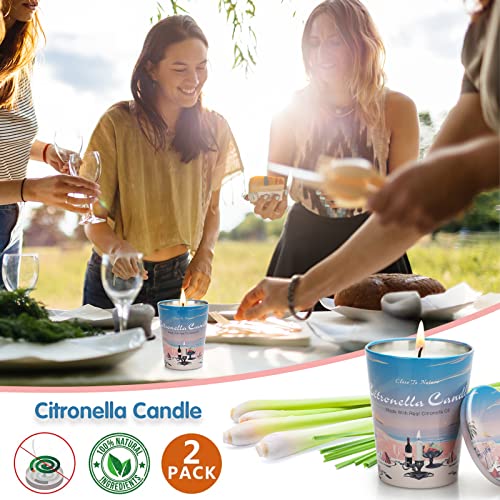 2 Pack Citronella Candles Outdoor Indoor, 110 Hours Soy Wax Citronella Candles Set, Portable Scented Candles for Beach Garden Camping Patio Backyard Accessories