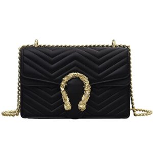 tagdot fashion metal chain shoulder crossbody bags for women handbag purses vegan leather clutches (black)