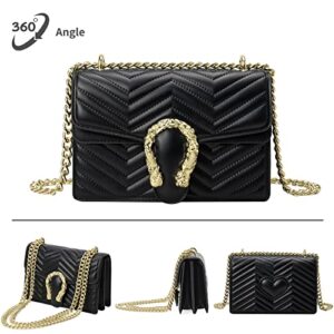 TAGDOT Fashion Metal Chain Shoulder Crossbody Bags for Women Handbag Purses Vegan Leather Clutches (Black)