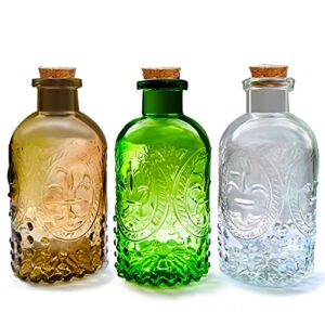 small clear glass apothecary diffuser decorative bottles vase home decorations ornaments with cork lids ,spice container spell jars,wedding witchcraft supplies, set of 3 ,antique /vintage style…