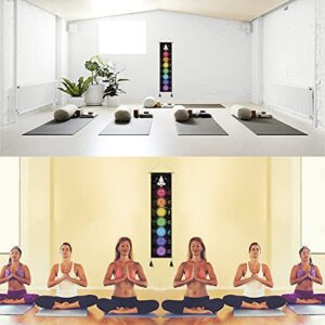 DigiTizerArt Hanging Poster Canvas Wall Art Banner for Meditation 7 Chakras Yoga Painting | Wall Hanging Tapestry Decoration Black and White | 33 x 135 cm (Black)