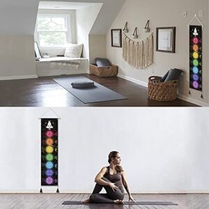 DigiTizerArt Hanging Poster Canvas Wall Art Banner for Meditation 7 Chakras Yoga Painting | Wall Hanging Tapestry Decoration Black and White | 33 x 135 cm (Black)