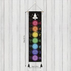 DigiTizerArt Hanging Poster Canvas Wall Art Banner for Meditation 7 Chakras Yoga Painting | Wall Hanging Tapestry Decoration Black and White | 33 x 135 cm (Black)