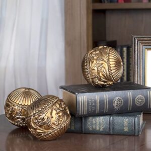 aels 4″ vintage decorative balls orbs, set of 3 decorative spheres for bowls and trays, antique dining table centerpieces, home decor for living rooms, dining room, coffee table, bronze gold