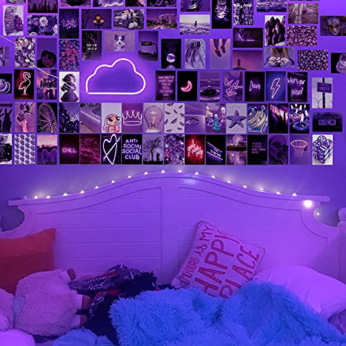 AESTHETIC AURORA 85 PCS 4x6" Photo Wall Collage Kit, Aesthetic Posters & Cloud LED Lights For Bedroom, Picture Collage Kit For Wall Aesthetic Indie Room Decor & Neon signs, Double Sided Tape Included