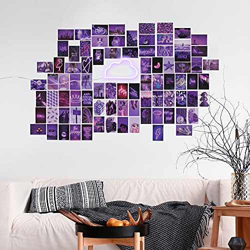 AESTHETIC AURORA 85 PCS 4x6" Photo Wall Collage Kit, Aesthetic Posters & Cloud LED Lights For Bedroom, Picture Collage Kit For Wall Aesthetic Indie Room Decor & Neon signs, Double Sided Tape Included