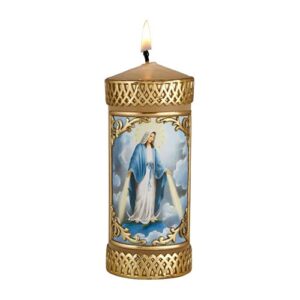 hand crafted our lady of grace catholic prayer candle, unscented decorative candles for devotional, religious gifts for christian families, 4.75 inches