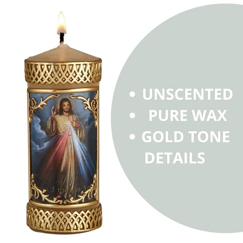 Hand Crafted Divine Mercy Catholic Prayer Candle, Unscented Decorative Candles for Devotional, Religious Gifts for Christian Families, 4.75 Inches