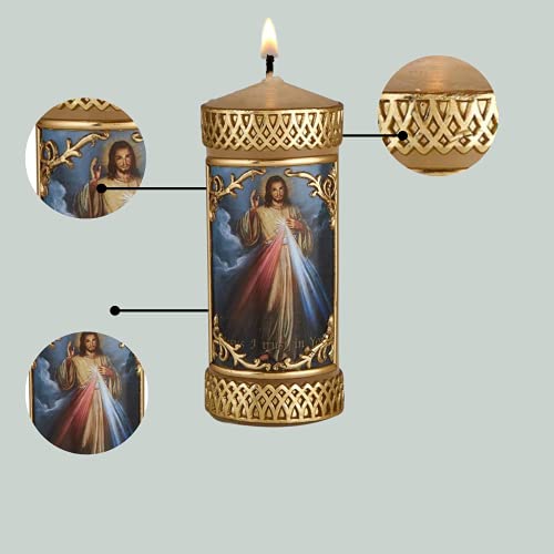 Hand Crafted Divine Mercy Catholic Prayer Candle, Unscented Decorative Candles for Devotional, Religious Gifts for Christian Families, 4.75 Inches