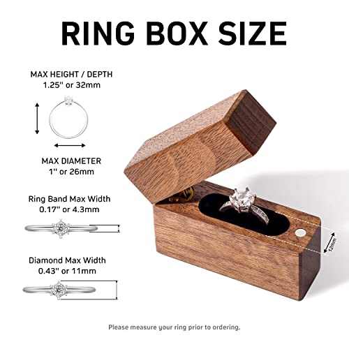 Wislist Wooden Engagement Ring Box Small Slim Flat Ring Case for Proposal,Wedding (Walnut Wood)