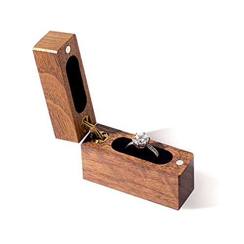 Wislist Wooden Engagement Ring Box Small Slim Flat Ring Case for Proposal,Wedding (Walnut Wood)