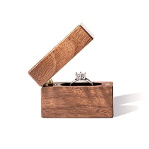 Wislist Wooden Engagement Ring Box Small Slim Flat Ring Case for Proposal,Wedding (Walnut Wood)