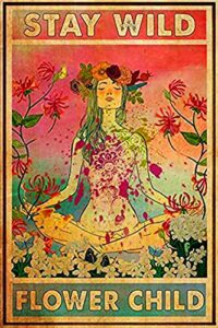 aperiy funny yoga tin sign stay wild flower child metal poster hippie soul art wall plaque decor outdoor indoor panel retro vintage fun decoration for home kitchen 12×8 inch, 8” x 12” inche
