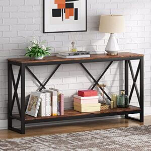 tribesigns 70.9 inch extra long console table, industrial narrow sofa table entry table behind couch table with open storage shelf, rustic entryway/hallway table for living room (vintage brown)
