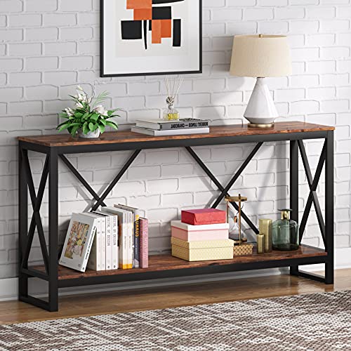 Tribesigns 70.9 Inch Extra Long Console Table, Industrial Narrow Sofa Table Entry Table Behind Couch Table with Open Storage Shelf, Rustic Entryway/Hallway Table for Living Room (Vintage Brown)