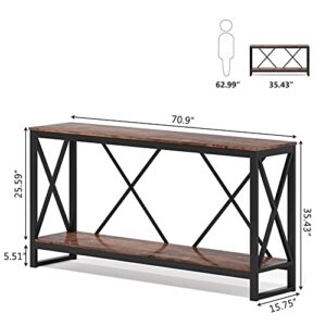 Tribesigns 70.9 Inch Extra Long Console Table, Industrial Narrow Sofa Table Entry Table Behind Couch Table with Open Storage Shelf, Rustic Entryway/Hallway Table for Living Room (Vintage Brown)