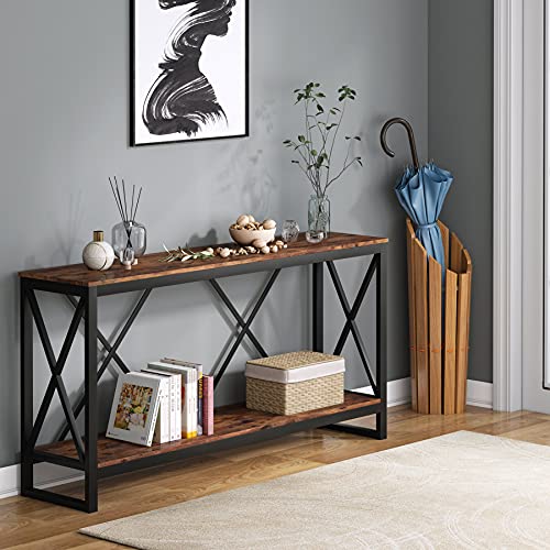 Tribesigns 70.9 Inch Extra Long Console Table, Industrial Narrow Sofa Table Entry Table Behind Couch Table with Open Storage Shelf, Rustic Entryway/Hallway Table for Living Room (Vintage Brown)