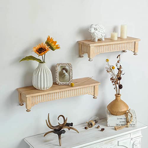 SOFFEE DESIGN Set of 2 Wooden Floating Shelves for Wall Decoration, Farmhouse Wooden Wall Mounted Shelves Display for Bedroom Living Room Kitchen