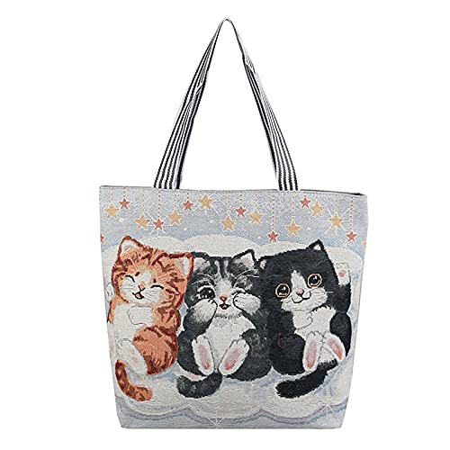 Women Canvas Cat Tote Bag Cat Print Bag Cat Graphic Shoulder Bag Hobo Crossbody Handbag Casual(A08)