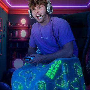 glow in the dark gamer blanket – 60 x 80 inch, soft cozy kids throw blanket-gaming room decor for bedroom, video game gift for adults teens grandkids, gifts for him, boys gift ideas