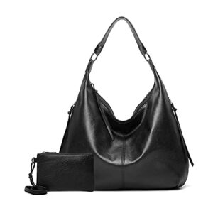 DOURR Hobo Bags for Women Faux Leather Hobo Handbags Ladies Shoulder Tote Bag Everyday Purse (Black - 2pcs)