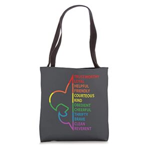 rainbow colorful graphic scout law tote bag