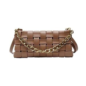 cofihome women’s braided shoulder bag purses and handbags crossbody flapper braided satchel clutch evening bag (brown)