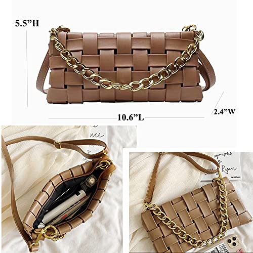 COFIHOME Women’s Braided Shoulder Bag Purses and Handbags Crossbody Flapper Braided Satchel Clutch Evening Bag (Brown)