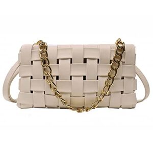 cofihome women’s braided shoulder bag purses and handbags crossbody flapper braided satchel clutch evening bag (white)