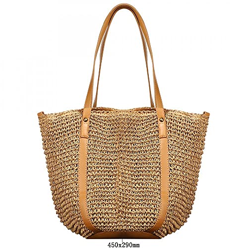 Round Straw Bag Handwoven Natural Summer Beach Shoulder Bag Rattan Crossbody Purse for Women (Khaki)