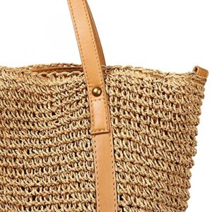 Round Straw Bag Handwoven Natural Summer Beach Shoulder Bag Rattan Crossbody Purse for Women (Khaki)