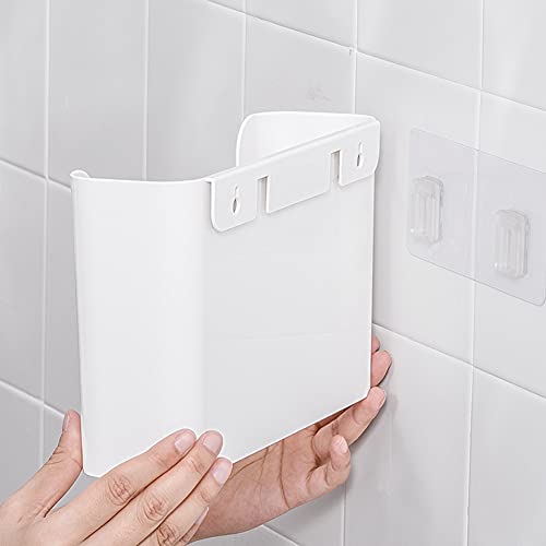Cicano Adhesive Floating Shelves, 4Pcs Wall Mounted Shelves Bedside Caddy Stickable Shelf for Wall Bedside Wall Organizer White