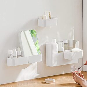 Cicano Adhesive Floating Shelves, 4Pcs Wall Mounted Shelves Bedside Caddy Stickable Shelf for Wall Bedside Wall Organizer White