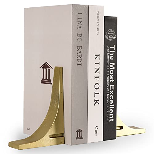 Ambipolar Gold Cast Iron Bookends, Sharp Triangle Theme, Decorative Bookends for Living Room, Office, Desktop, Bookshelves Decor, Bookends for Heavy Books