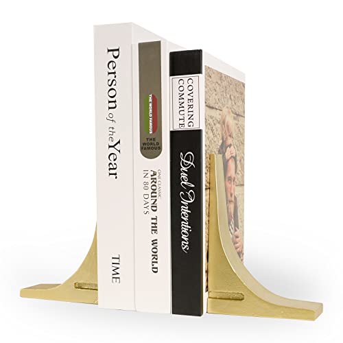 Ambipolar Gold Cast Iron Bookends, Sharp Triangle Theme, Decorative Bookends for Living Room, Office, Desktop, Bookshelves Decor, Bookends for Heavy Books