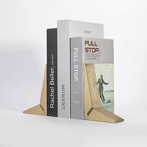Cast Iron Geometric Decorative Bookends , Sharp Triangle Theme , Heavy Duty , Set of 2 Gold