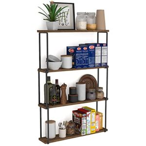 wallniture porto 4-tier floating shelves for wall storage, kitchen pantry organization and storage shelves, 24″ wood wall shelf, walnut