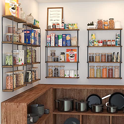 Wallniture Porto 4-Tier Floating Shelves for Wall Storage, Kitchen Pantry Organization and Storage Shelves, 24" Wood Wall Shelf, Walnut