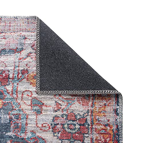 Rugs.com Maahru Collection Washable Rug – 3 Ft Square Navy Blue Low-Pile Rug Perfect for Living Rooms, Kitchens, Entryways, 3 ft 3 Square
