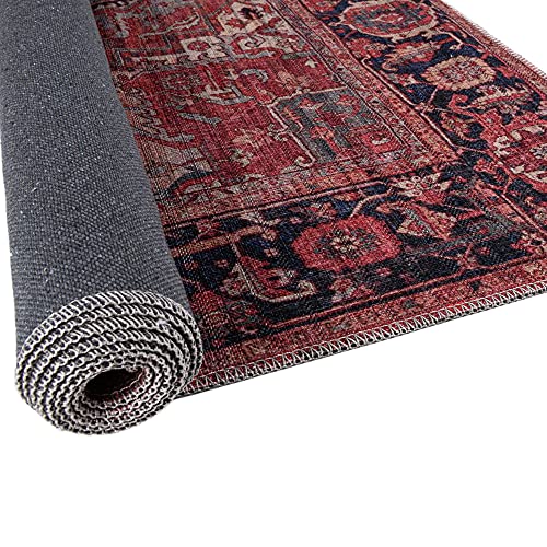 Rugs.com Maahru Collection Washable Rug Square Rust Red Low-Pile Rug Perfect for Living Rooms, Kitchens, Entryways, 5 ft 3 Square