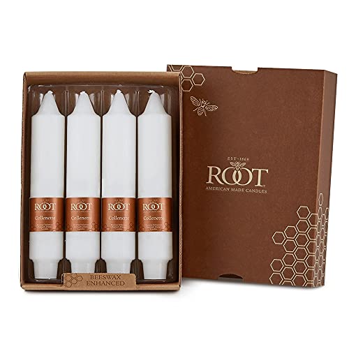 Root Candles Unscented Dinner Candles Beeswax Enhanced Smooth Collenette Boxed Candle Set, 7-Inch, White, 4-Count